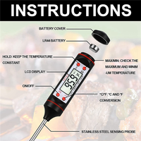 ABUF-2X Kitchen Food Thermometer Waterproof Digital Immediate Read Meat Thermometer With Long Probe For Candle, Milk, Roast