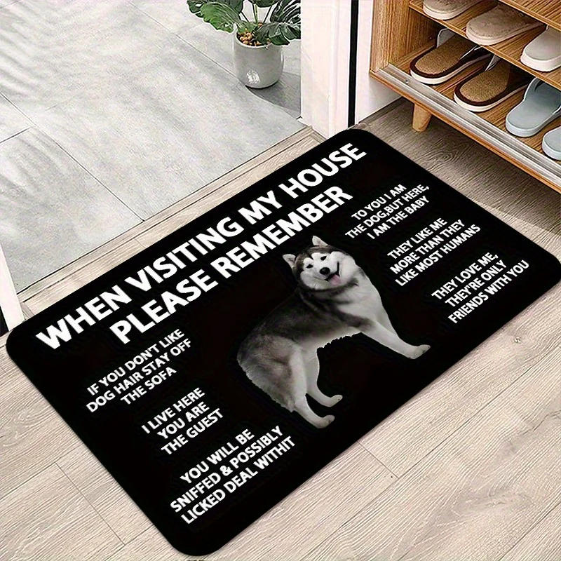 Husky Dog Rug Velvet Flannel Printed Floor Mat Funny Pet Warning Design Decorative Carpet Home Entryway Decor