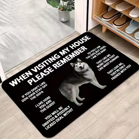 Husky Dog Rug Velvet Flannel Printed Floor Mat Funny Pet Warning Design Decorative Carpet Home Entryway Decor