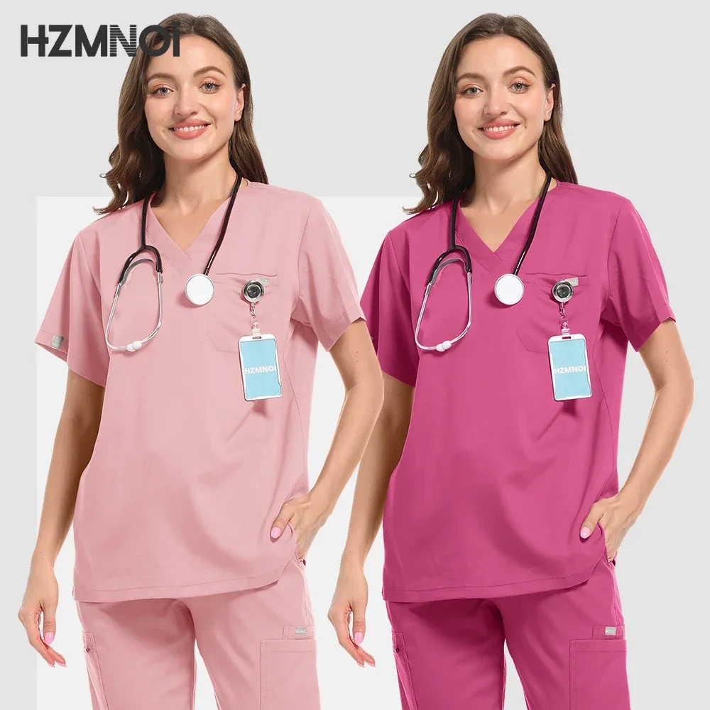 Multicolour Jogger Suit Nurse Scrubs Set Medical Clinical Clothes Doctor Nursing Uniforms Short Sleeve V-neck Tops Pocket Pants