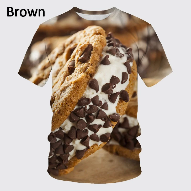 Funny Food Cookie Graphic T Shirt for Men Clothing Unisex Women Clothes Round Neck Short Sleeve Macaron Waffle T-Shirt Tops Tee