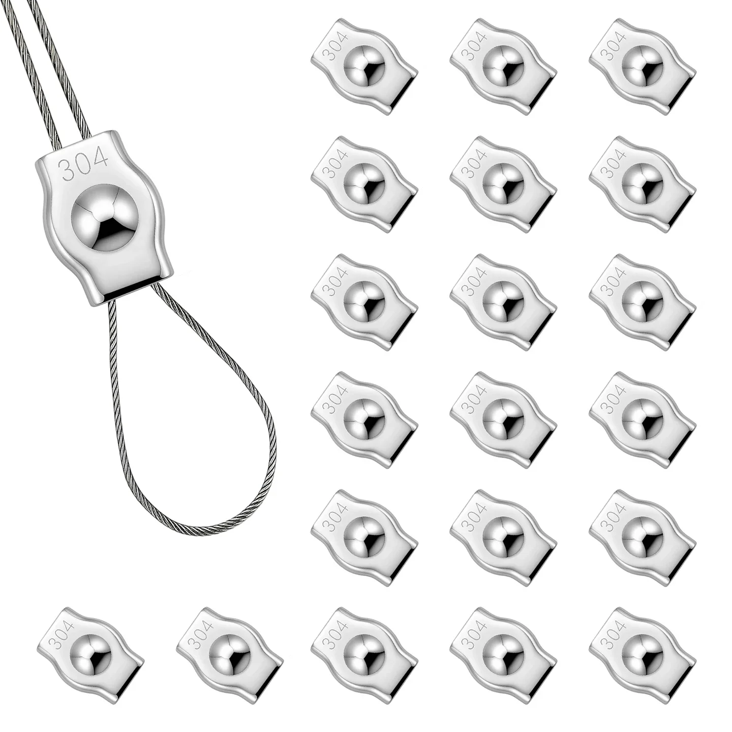 20 pieces of stainless steel wire rope clamps, M3 304 stainless steel single bolt rope clamps for 1.5mm-2mm wires and cables
