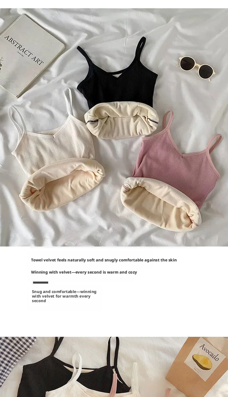 Camiseta sin mangas de moda para mujer, ropa interior térmica de invierno, color liso, ropa de noche informal, sexy, elástica, de terciopelo fino.