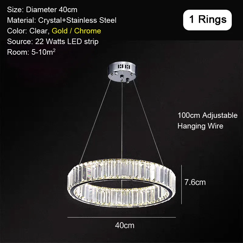LED Crystal Ring Pendant Light Modern Luxury Stainless Steel Hanging Light Bedroom Living Room Dining Table Home Decoration