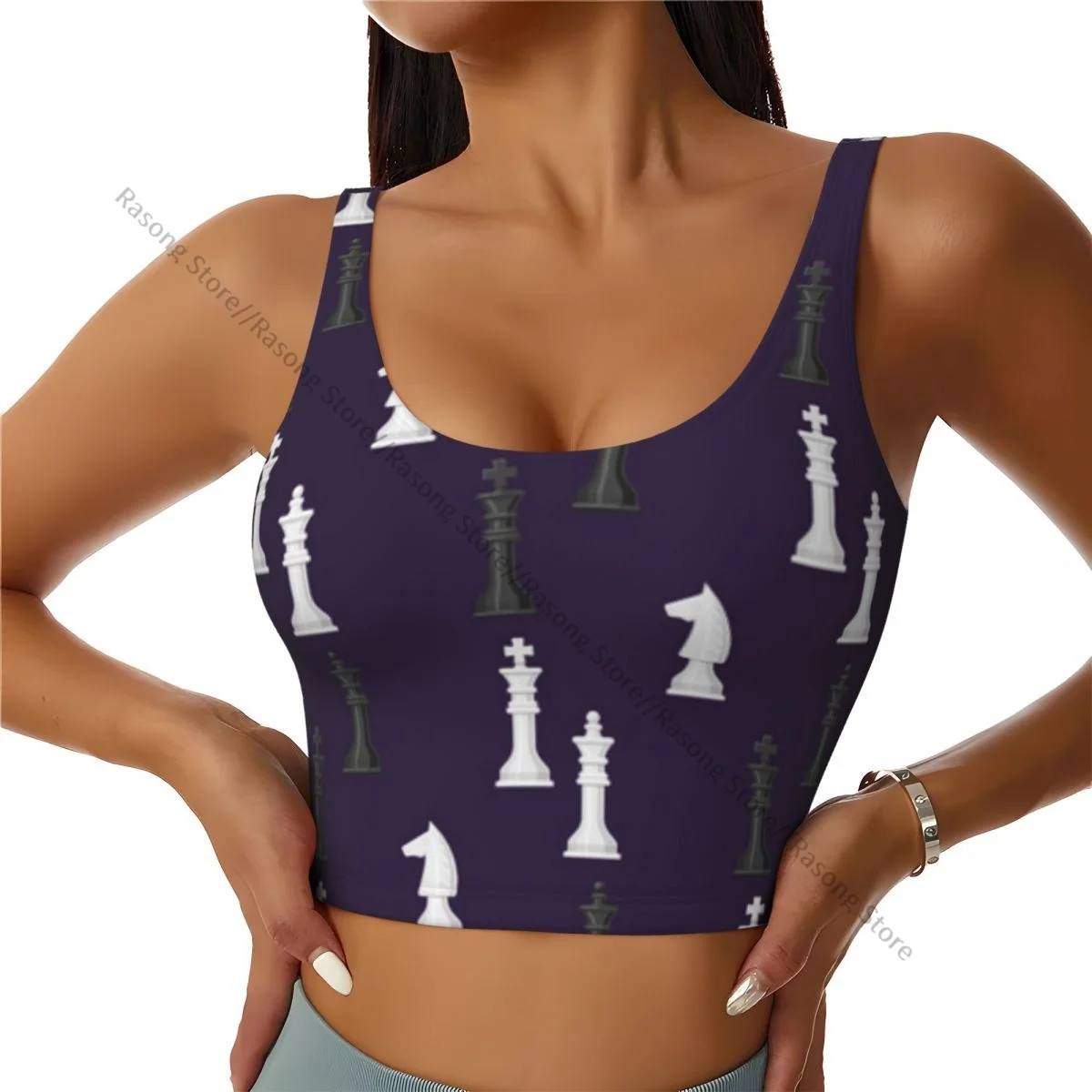 Sports Bra Women Running Yoga Clothes Vest Chess Board Pattern Gathering Fitness Vest