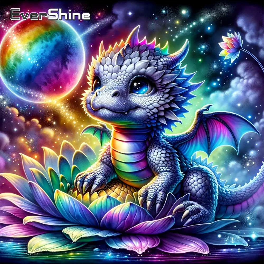 EverShine Diamant-Stickerei, Tier-Drachen-Bild aus Strass, Gemälde, Lotus, voller Diamanten, Mosaik, Mond, handgefertigtes Geschenk