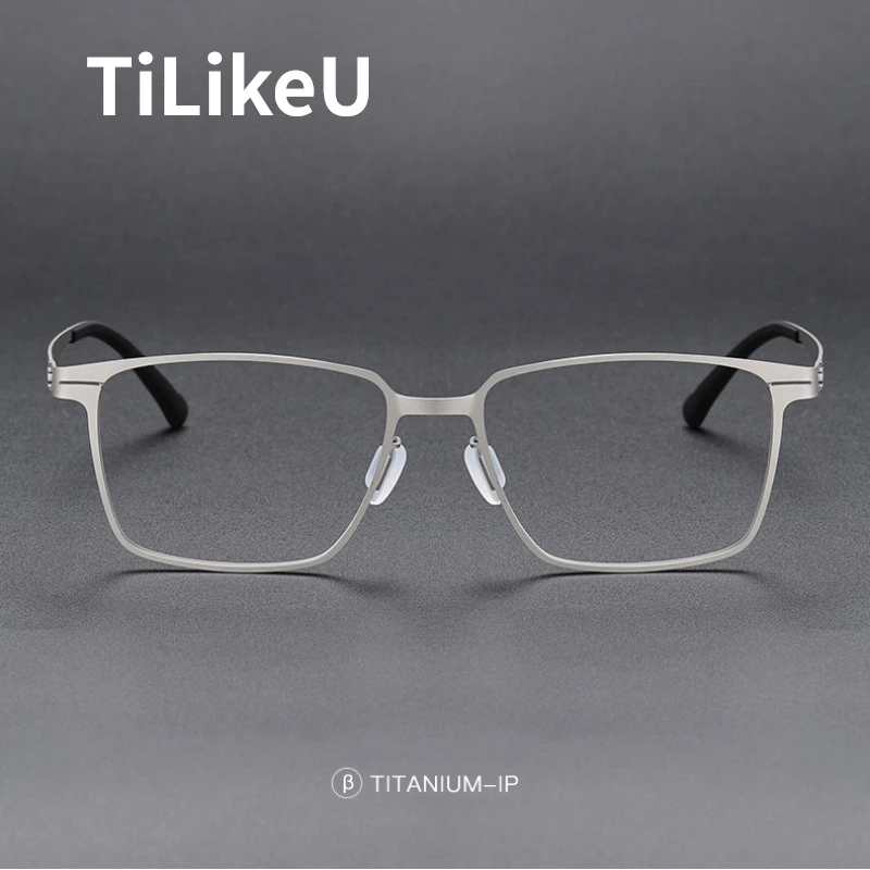 

German Large Frame Screwless Pure Titanium Business Square Designer Eyeglasses Frame Ultra-light Big Face Men Retro Glasses 2024