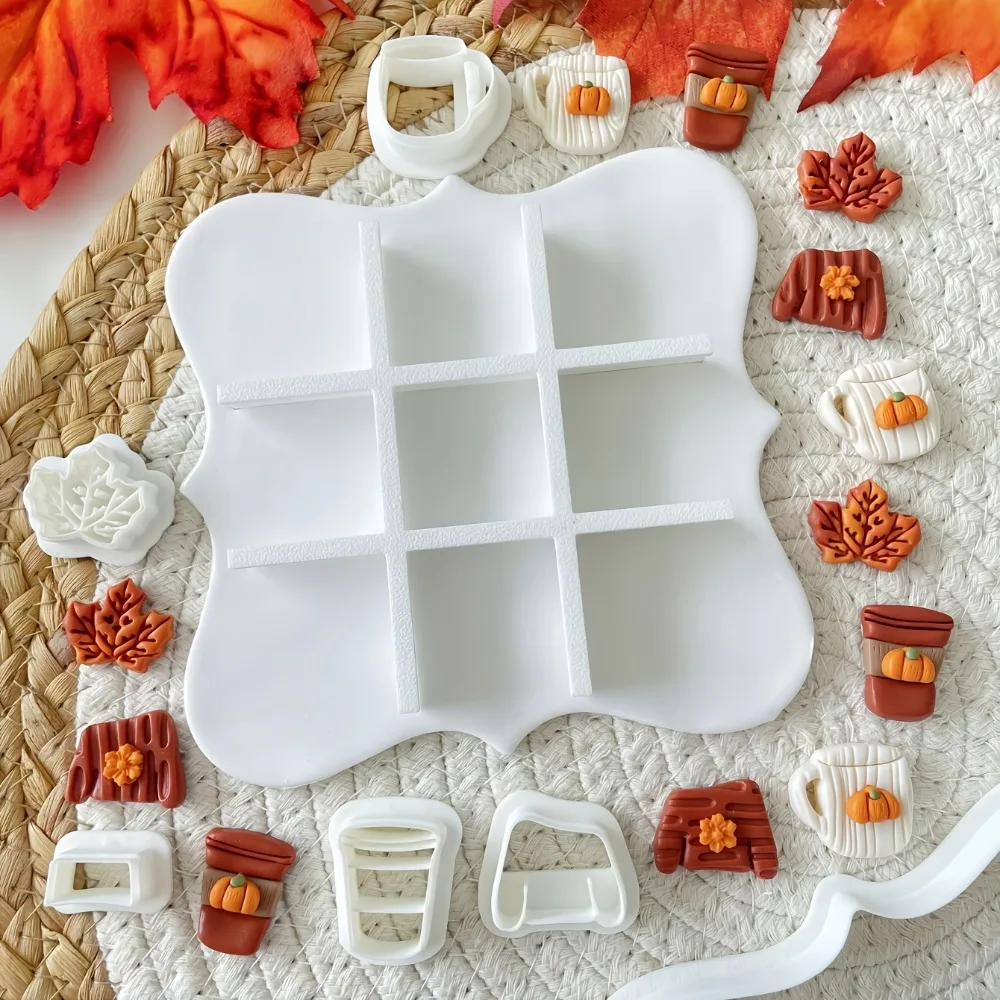 7Pcs Autumn Tic-Tac-Toe Cookie Cutter Set Fall Mini Cookie Mold with Sweater Cup Maple Leaf for Baking Parties & Kids Activities - view 5