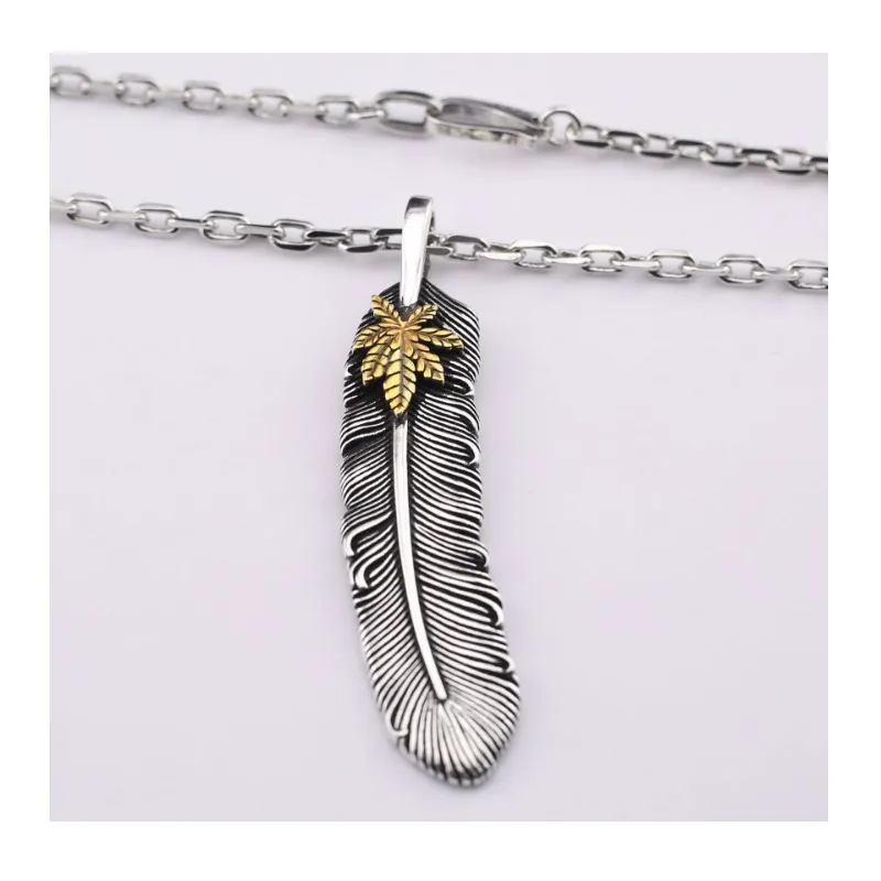 

Maple Leaf · Personalized Feather Pendant Couple Style Old Retro Summer Trend Necklace Pendant Niche Jewelry