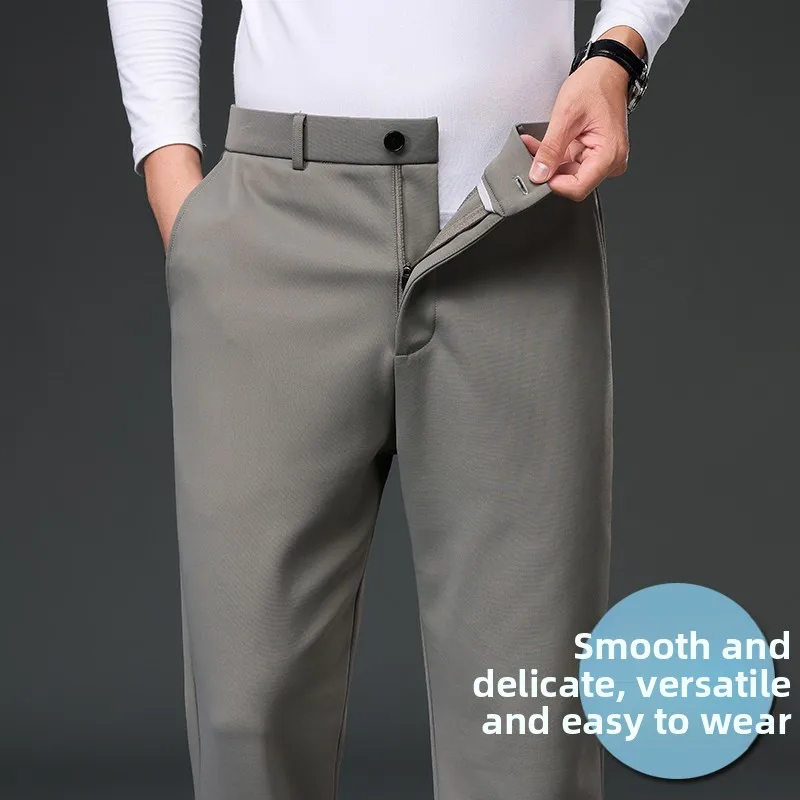 

High Waist Elastic Waist Men's Casual Pants Straight Leg Loose Fit Anti-Wrinkle Spor Trousers Thi Autumn Winter Sle