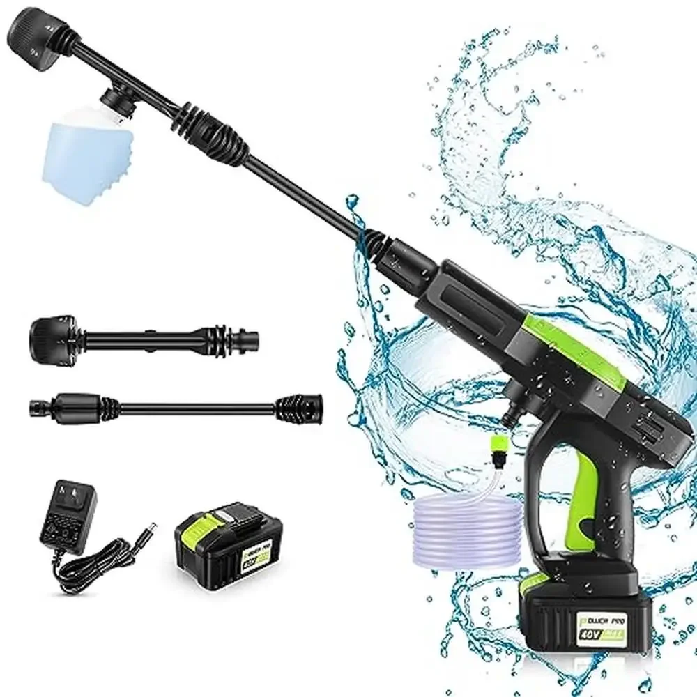 Cordless Portable Power Washer 1300PSI 40V Battery Powered Pressure Washer 6-in-1 Nozzle Spray Gun Foam Cannon Car Boat Window