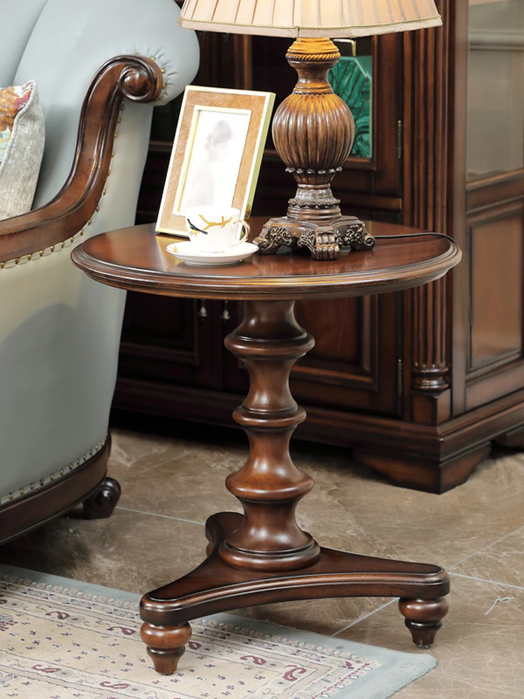 

American solid wood living room side sofa side cabinet corner small coffee table round leisure