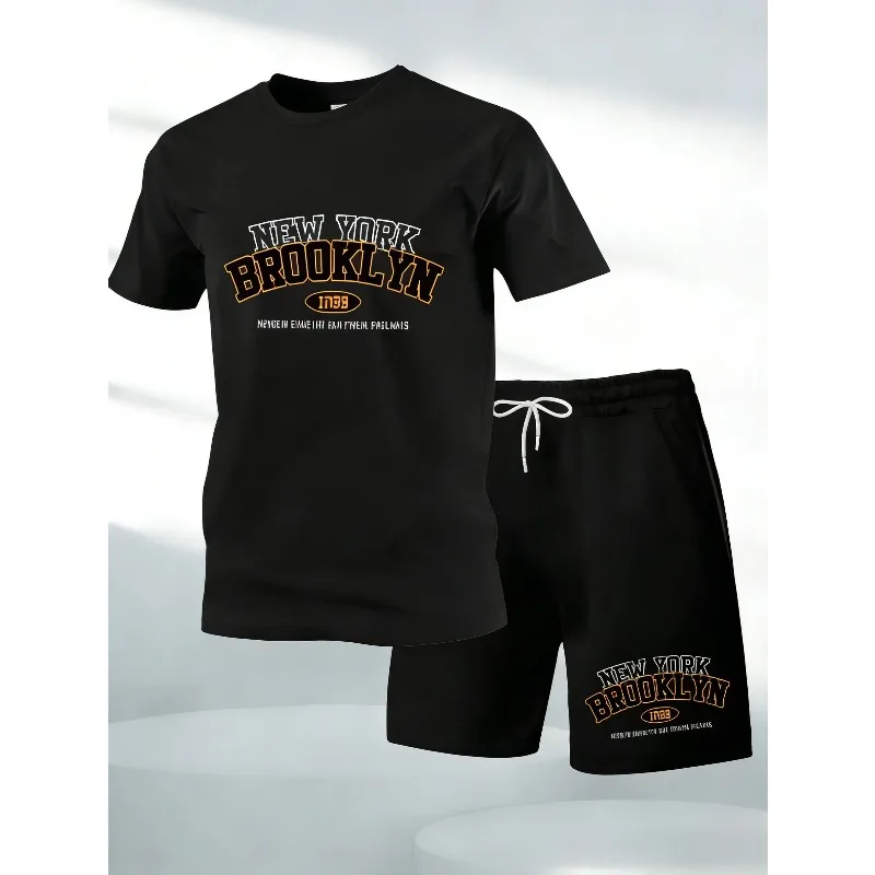 

New men's sports outfit. Men's casual sportswear. Printed short-sleeved sports shirt set. Patterned set. Quick-drying set.