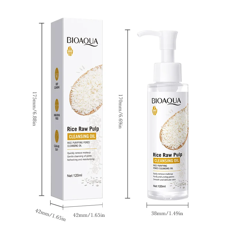 BIOAOUA Rice Raw Pulse Pure Pore Cleansing Oil Makeup Remover Gently Dissolve, Moisturize, Soothe Facial Makeup Remover