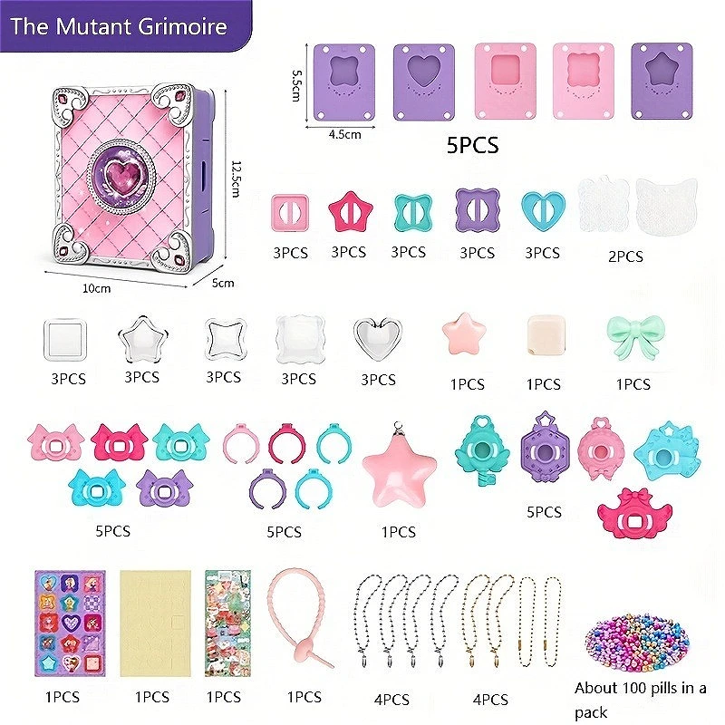 女の子のためのDIY 3Dステッカーメーカー,多用途の魔法の本,67種類の形,ステッカー,リングビーズ,ネックレス,五芒星ペンダント