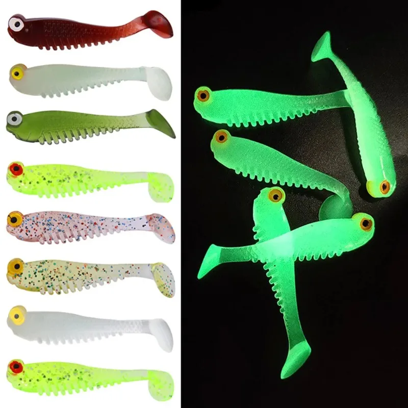 

5/10pcs Luminous Luya Bait Fishing Lures Simulation T-tail Soft Baits Fake Artificial Night Fishing Lures Fishing Accrssories