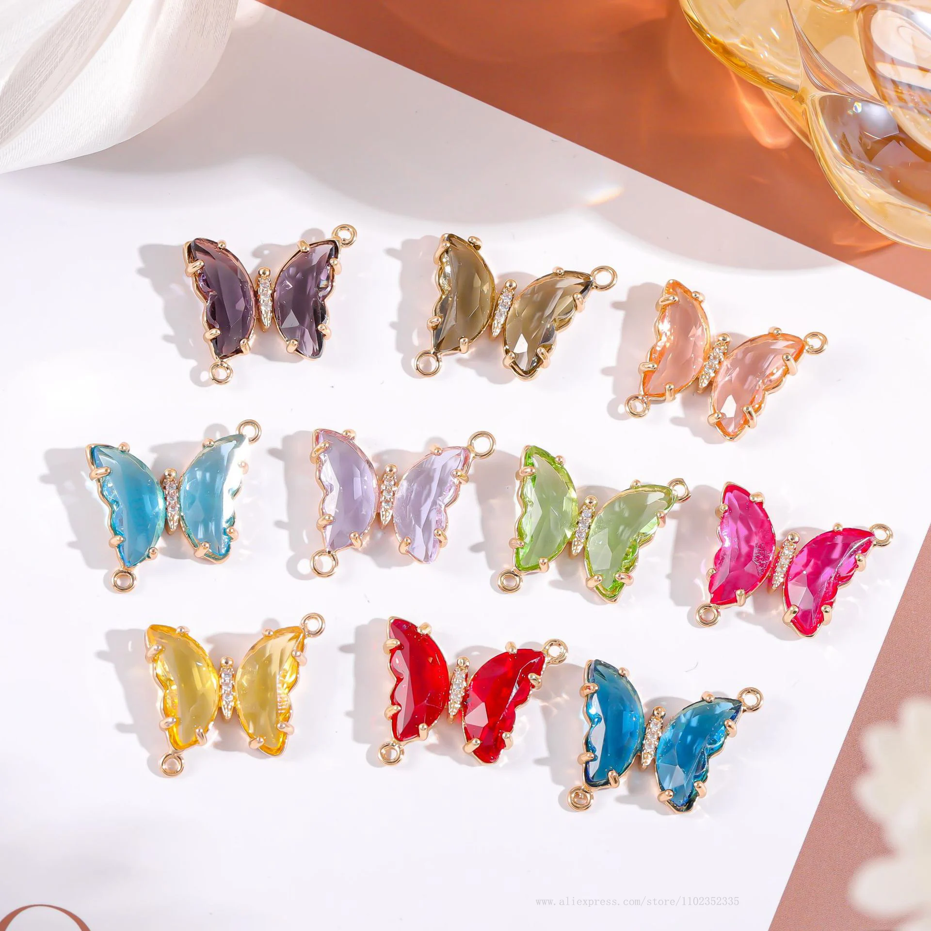 20pcs/ Bag Delicate Colorful Crystal Butterfly Connectors for Women DIY Bracelet Charm Jewelry Accessories Supplies Wholesale