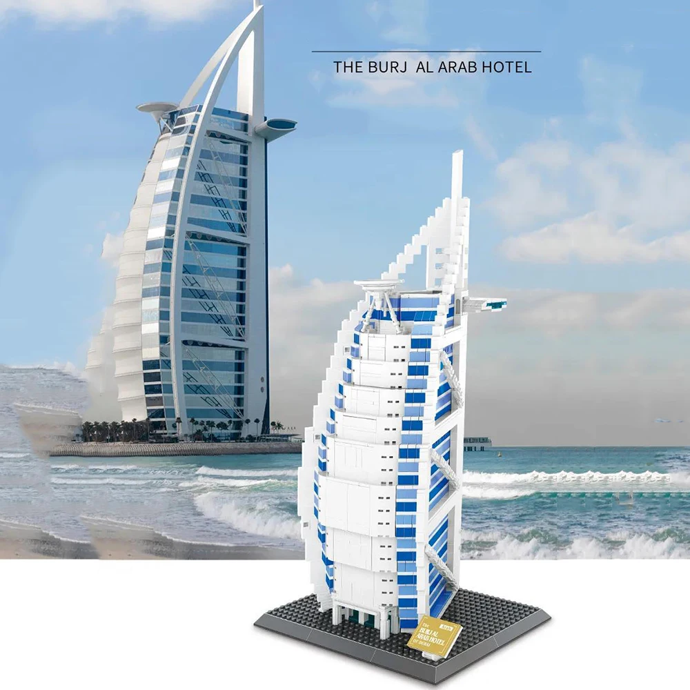 Moderne Beroemde Architectuur Creatieve Bouwsteen Burj Al Arabische Dubai Verenigde Arabische Emiraten Hotel Bricks Model Speelgoed Voor Kinderen Gift