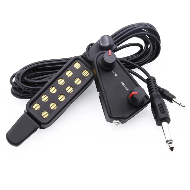 12-hole Acoustic Guitar Sound Hole Pickup Magnetic Transducer with Tone Volume Controller Audio Cable Guitar Parts &