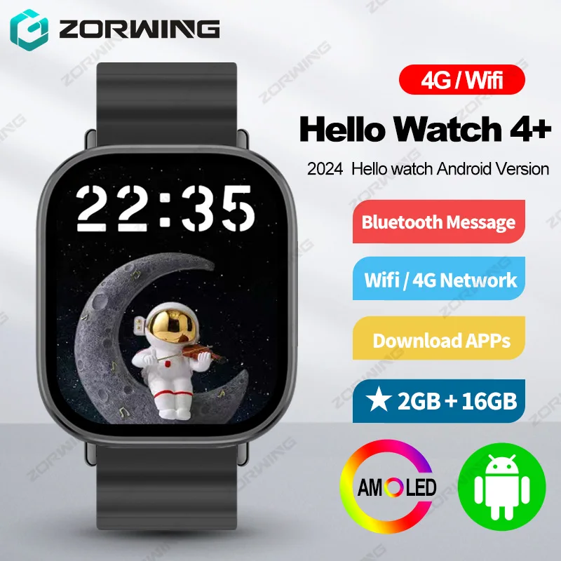 

Hello Watch 4+ Ultra Android Smart Watch Men AMOLED 2GB+16GB 4G SIM Card WiFi GPS NFC Compass Local Music Photo Sport Smartwatch