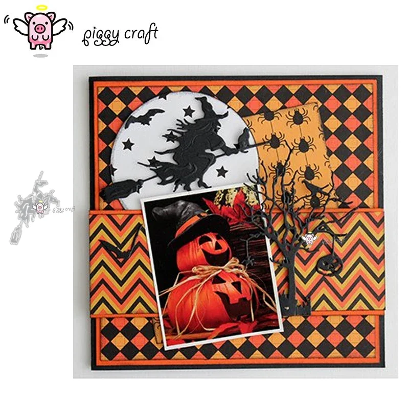 

Piggy Craft metal cutting dies cut die mold Halloween broom witch Scrapbook paper craft knife mould blade punch stencils dies
