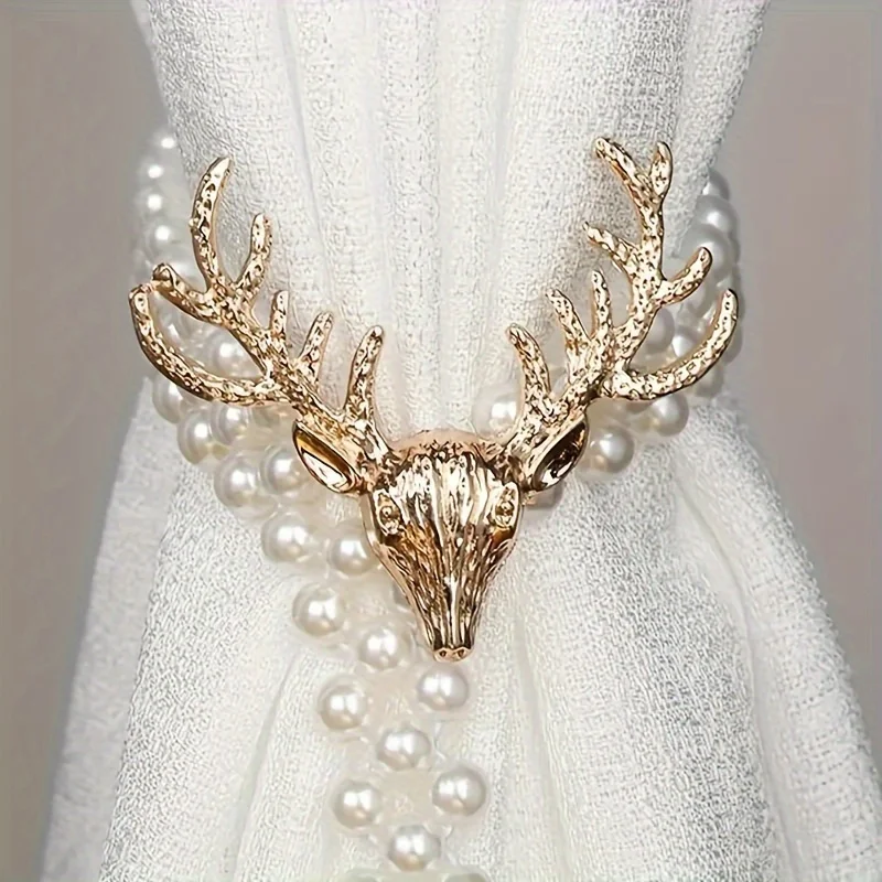A Pair Of  Curtain Tiebacks Featuring Deer And Artificial Pearl Decorations,Used To Secure Curtains In Bedrooms, Living Rooms