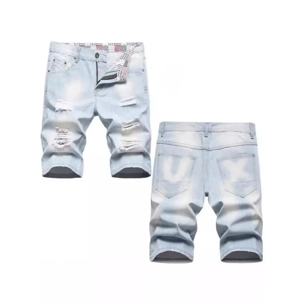 

2024 New Summer Stretchable Dark Blue Men's Denim Shorts Casual Comfortable Breathable Fashionable Men's Clothing