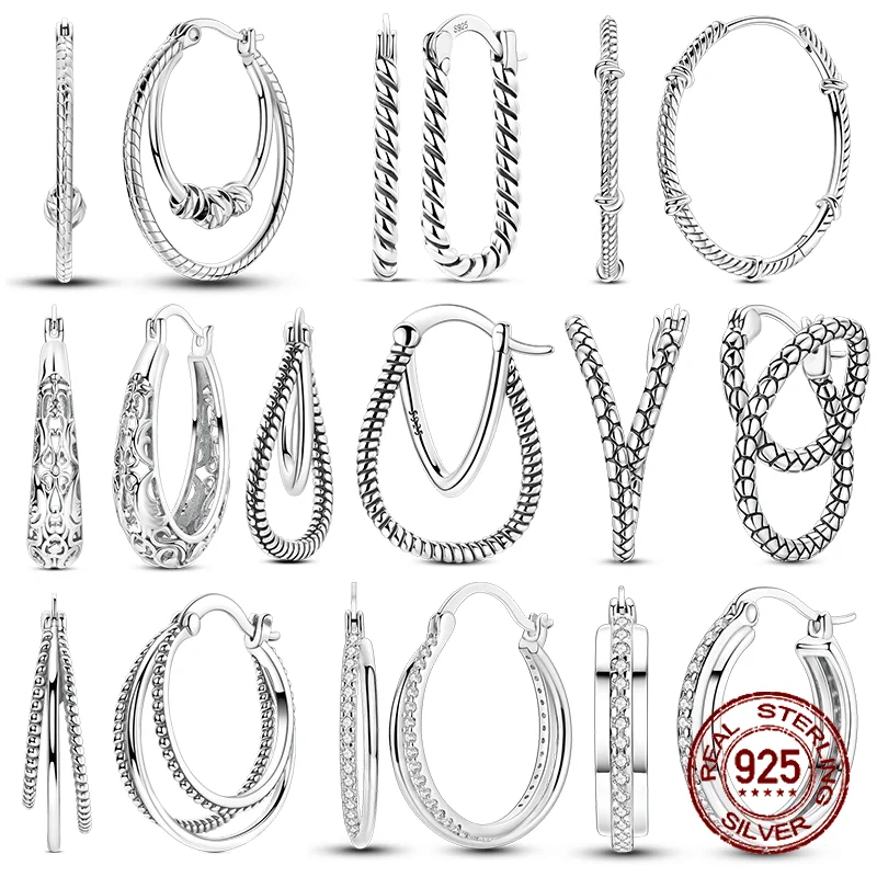 

925 Sterling Silver Serpentine Hoops Original Hoop Earring for Woman Bow Tie Zircon Earring Luxury Pendientes Fashion Jewelry