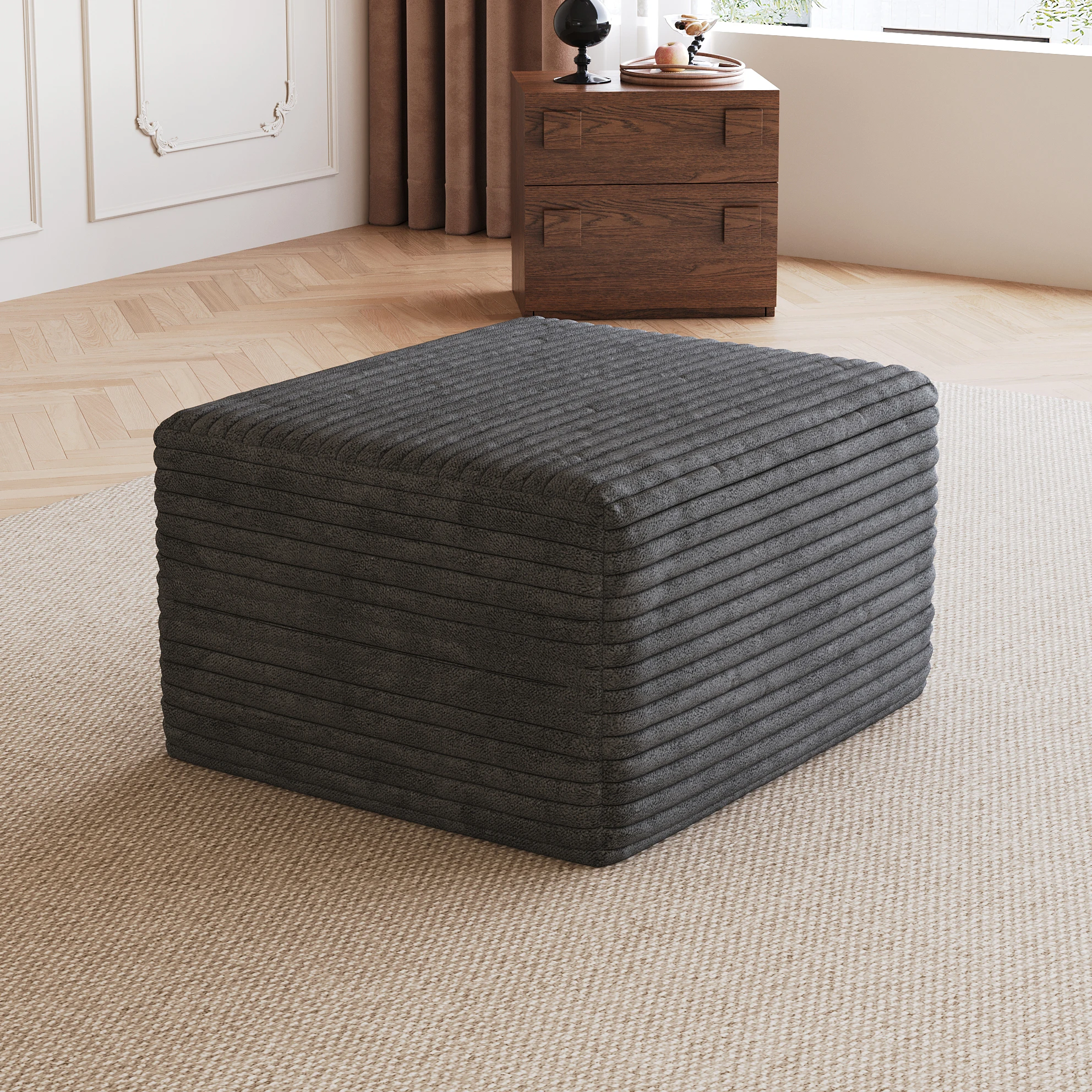 Pouf en velours côtelé gris foncé, canapé modulaire sans assemblage, repose-pieds en tissu moelleux pour salon, chambre ou appartement
