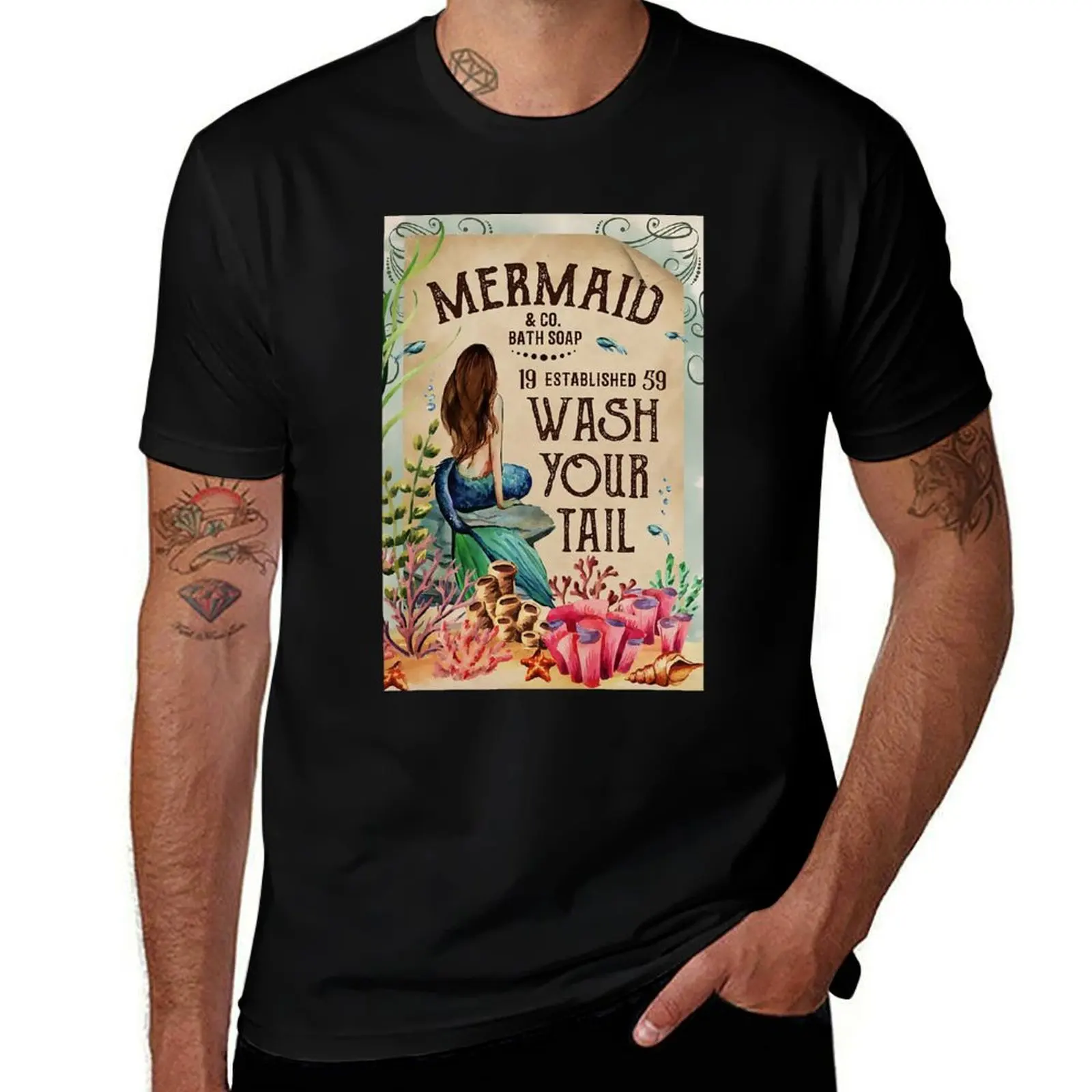 Mermaid And Co Bath Soap wash your tail T-Shirt Outdoor Work Short Sleeve Top T-Shirt