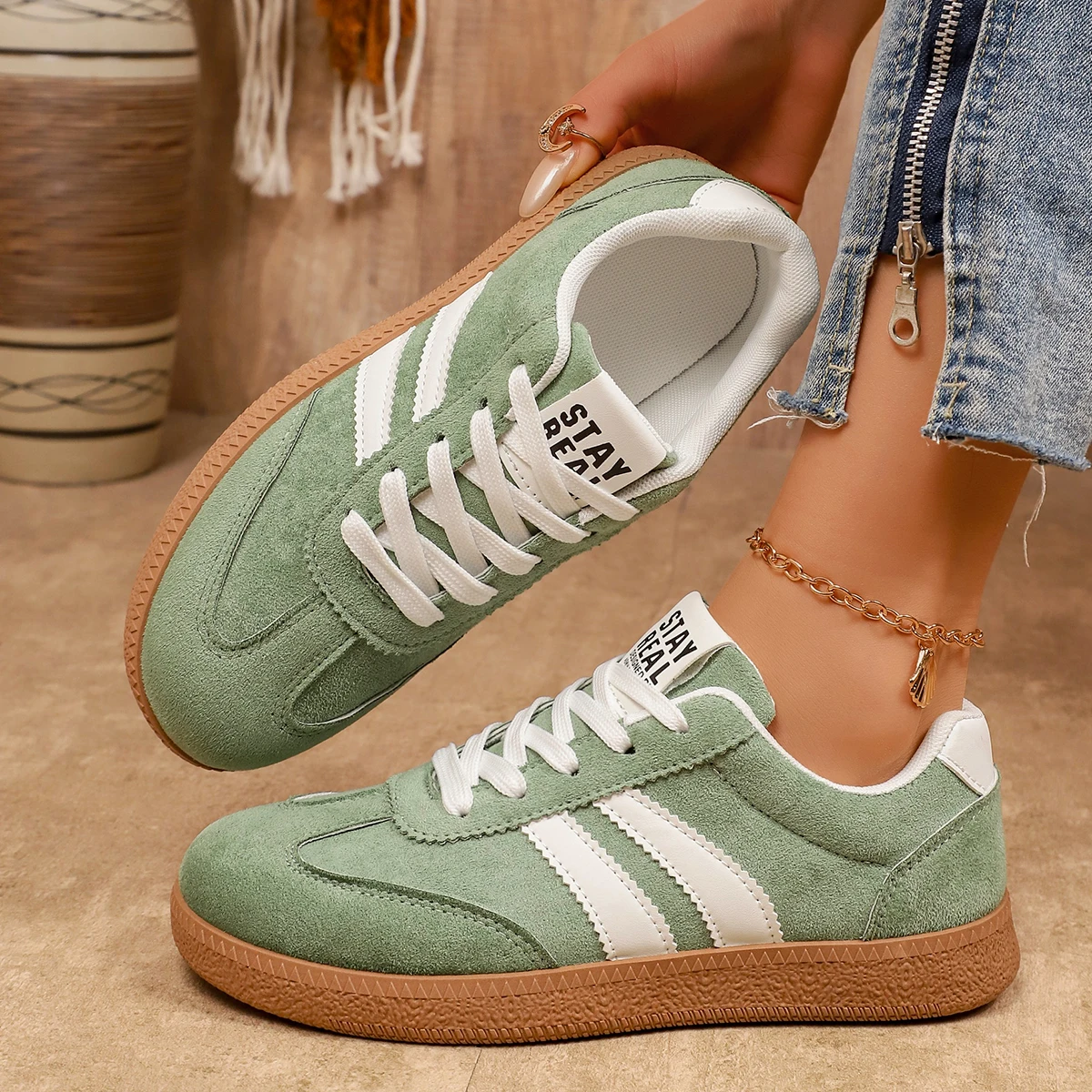 Woman Shoes Green Trend Casual Sneakers Comfort Lace Up Flats Tennis Shoes Breathable Walking Jogging Shoe Zapatillas De Mujer