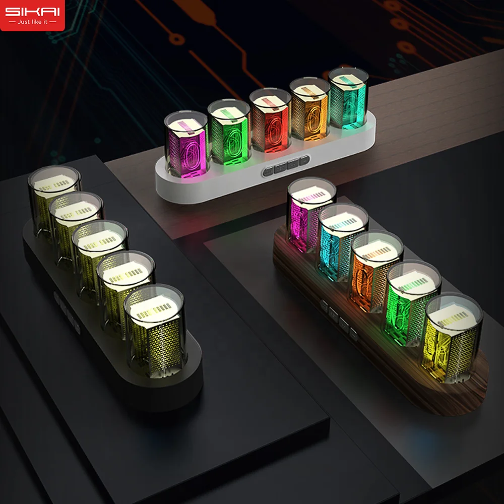 IPS Nixie Tube Alike OEM Gaming Office Decoration Custom Desk Clock & Table Digital Timer LED RGB Desk Top Gift Illuminated