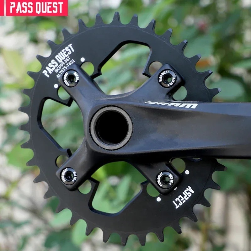 

PASS QUEST MTB Road Bike 28-38T Chainwheel Black and Red 3 Mount Monoplate Spro Narrow Wide Chainring Cycling Parts