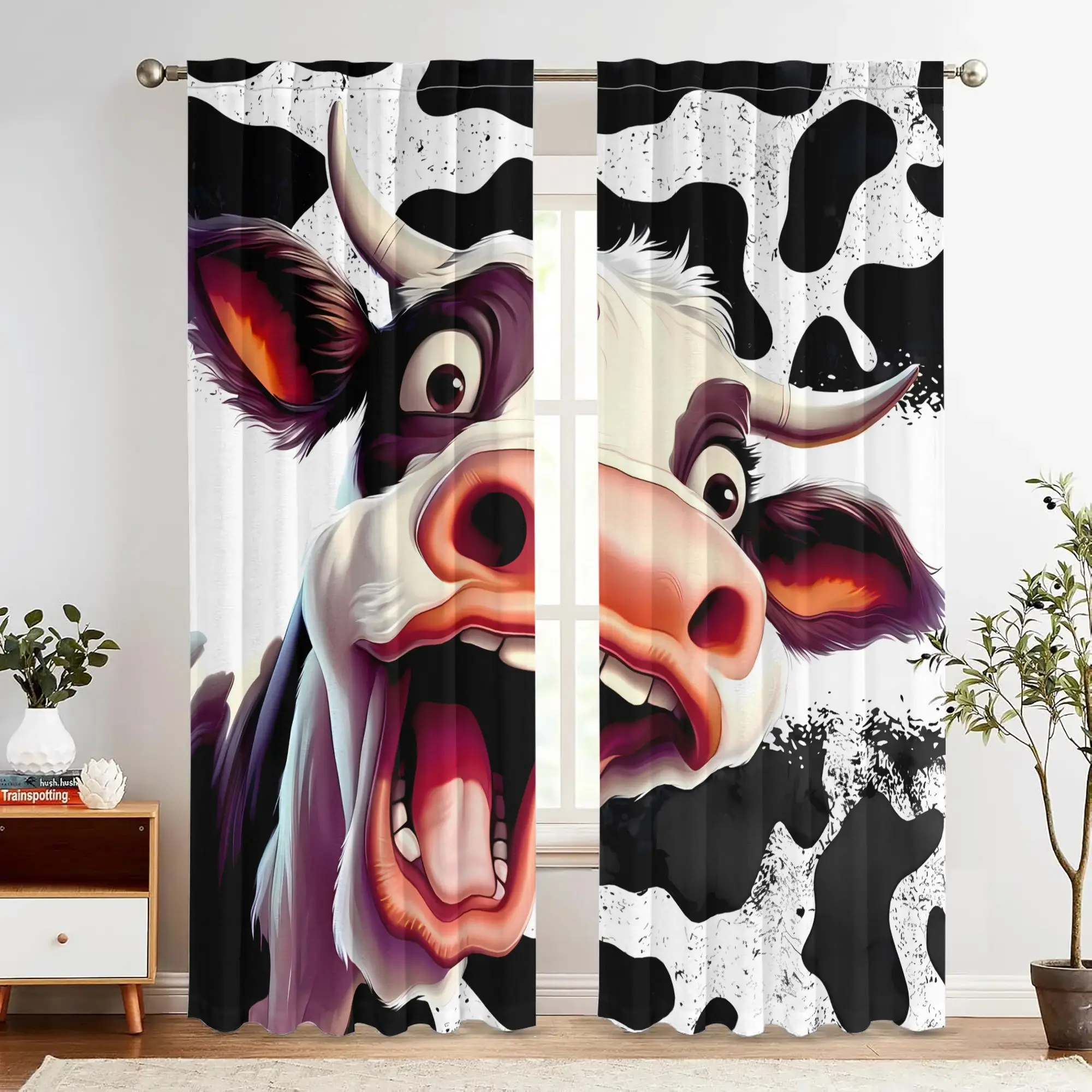 Fun and cute cow curtains, pole-mounted installation. Suitable for living rooms, bedrooms, dining rooms and hotels.