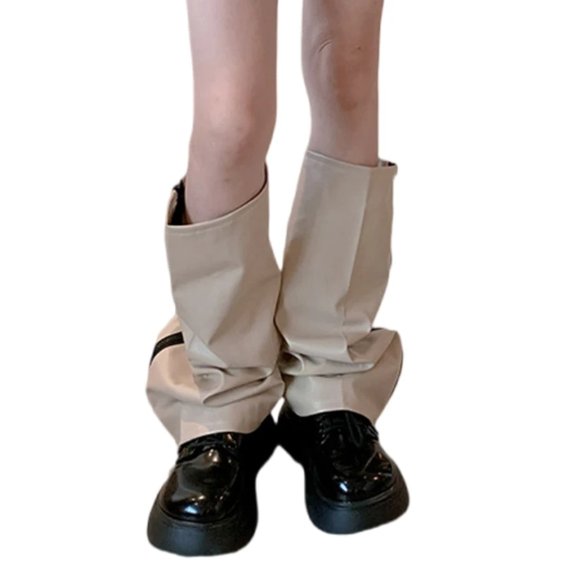 Modern PU Leather Leg Warmers for Women Zippered Grunge Baggy Loose Leg Covers