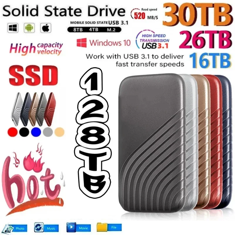 Lenovo-Disco Rígido Flash SSD, Tipo-C, Alta Velocidade, USB 3.1, 2TB, 4TB, 8TB, Armazenamento SSD, Portátil, Disco HD para Laptop, Novo, 2022