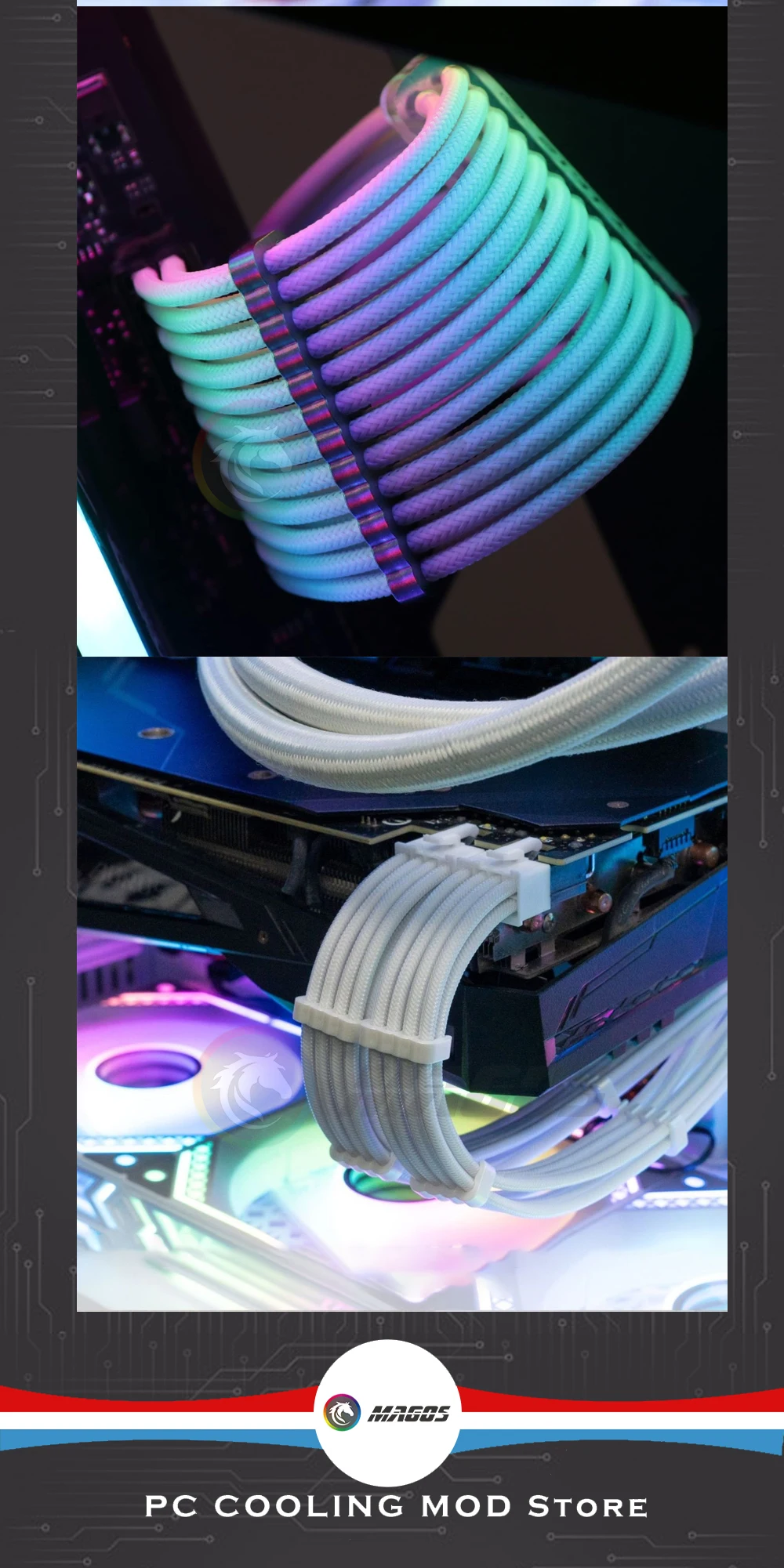 Netzteil-Verlängerungskabel für Computergehäuse, Länge 300 mm, ATX-24Pin/PCI-E 8Pin/CPU 8Pin 18AWG Netzkabel mit Kämmen, mehrfarbig – Detail 8