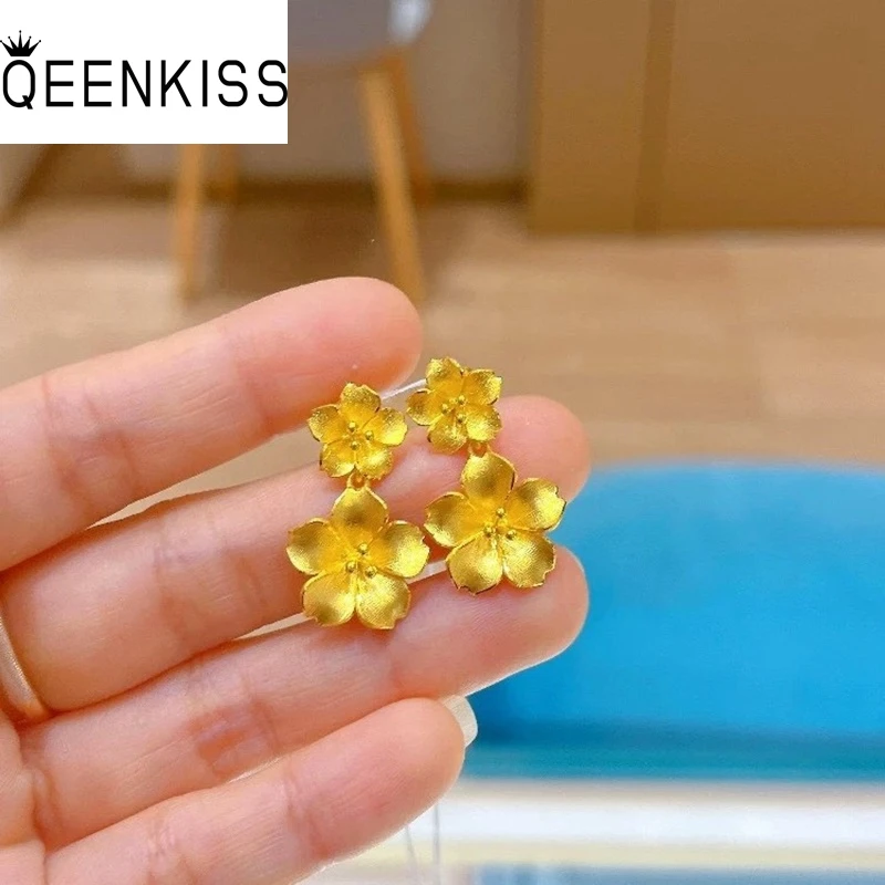 

QEENKISS Gold Flower Stud Earrings For Women Female Wedding Party Birthday Christmas Bride Mother Girlfriend Ladies Gifts EG5496
