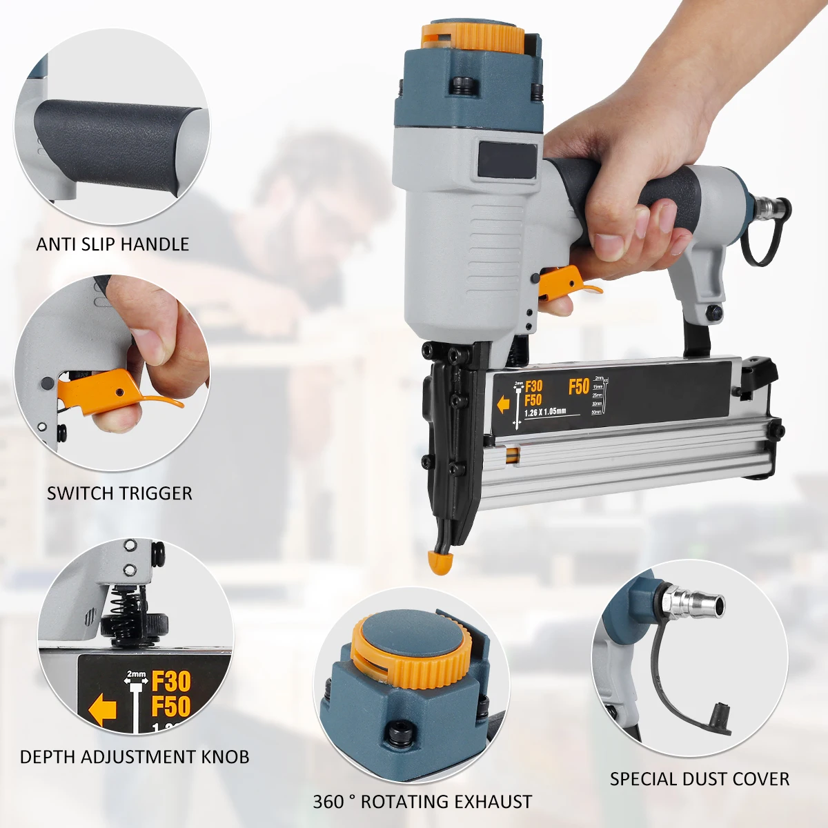 Air Nailer Carpenter Pneumatic Nail Tool T50 F50 440K 16Ga/18Ga Air Brads Nailer Nail Depth Adjustment Ergonomic and Lightweight