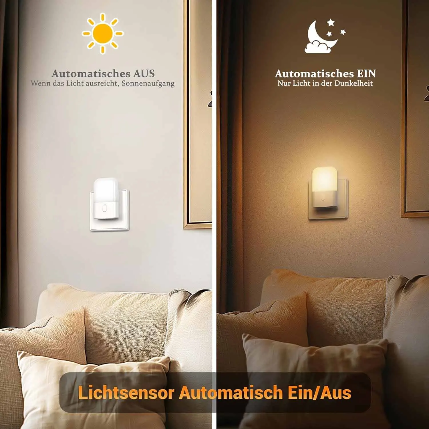 أضواء ليلية توصيل إلى الحائط، قابلة للتعتيم، مع مفتاح تشغيل وإيقاف تشغيل وإضاءة ليلية LED، غسق تلقائي إلى الفجر، 0.5 وات، 2700 كلفن دافئ ناعم #2