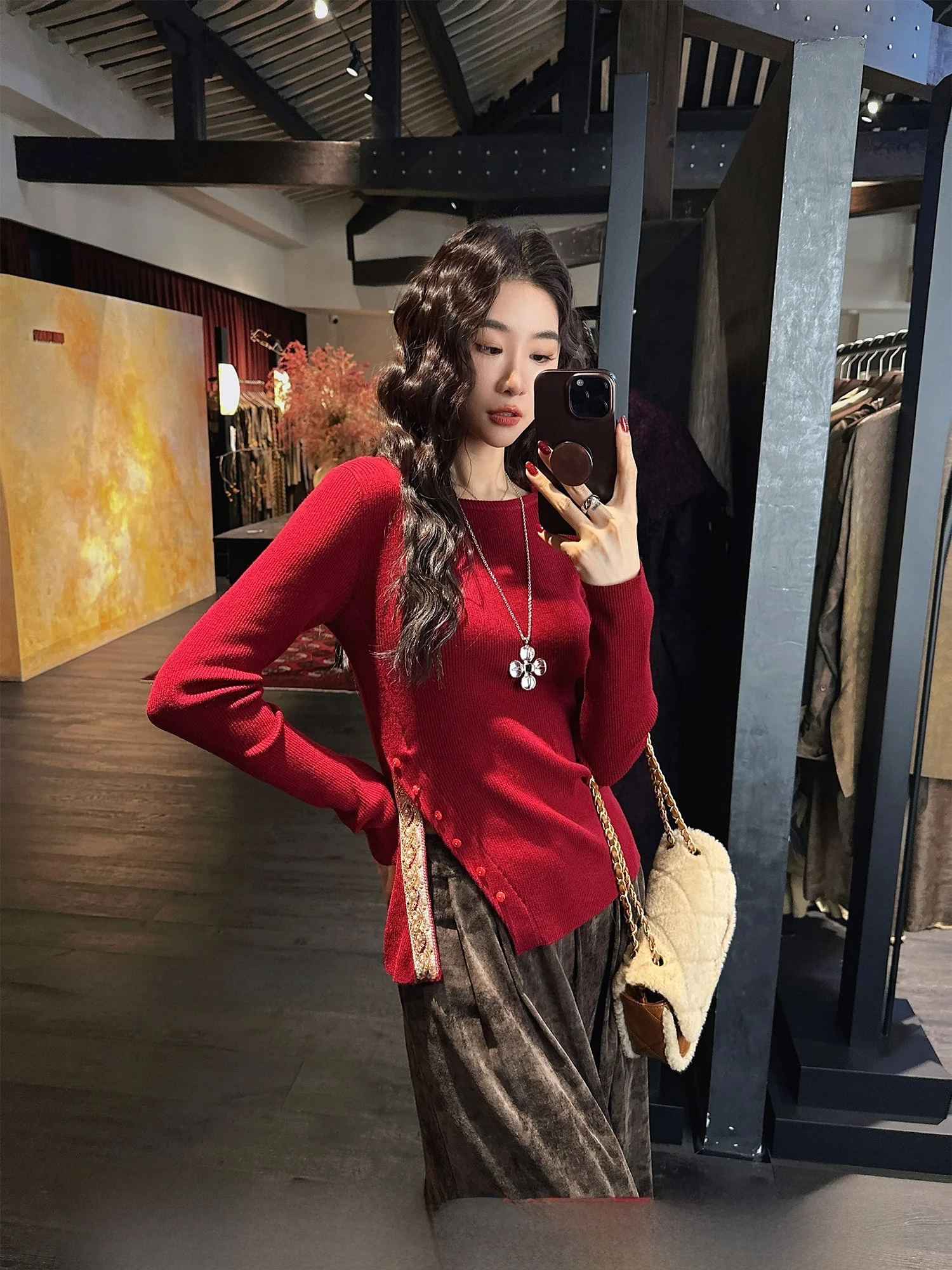 

Вязаный шерстяной свитер Sanji Bla Flower с двойной вышивкой бисером, 48 ярдов, с поясом, модный, удобный крой