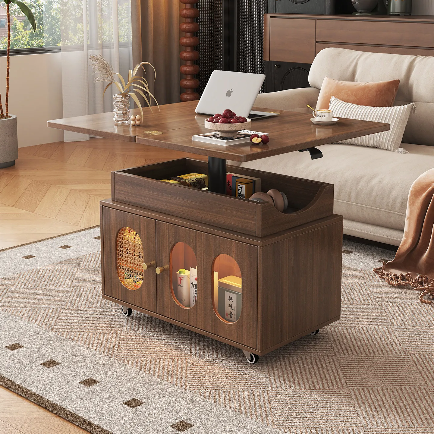 Lifting folding coffee table dining table dual-purpose two-in-one small apartment multi-functional living room household