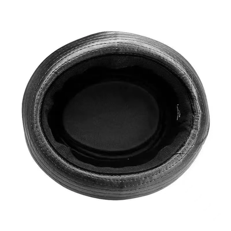 

New Fashion Men Black Leather Trilby Hat Male Fedora Cap Retro Women Autumn Brand Porkpie Caps Men's Vintage Jazz Hats