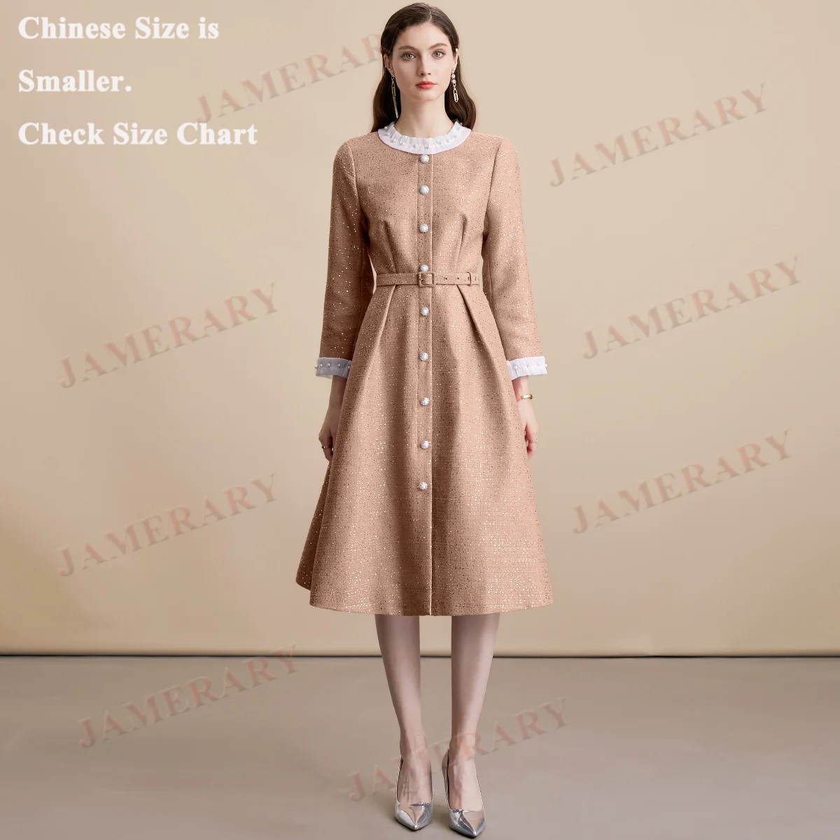 

Подиумные осенние платья миди с длинными рукавами, женские однобортные офисные женские платья с белым воротником и жемчугом, вечерние платья с пайетками, дизайнерские платья