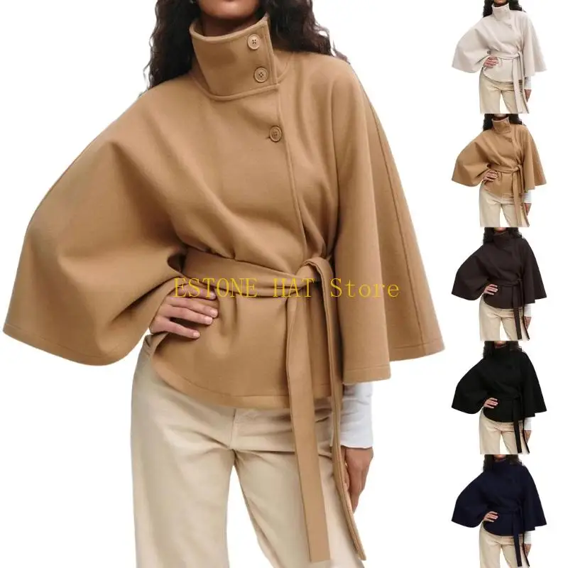 

49MF Женская накидка с рукавами «летучая мышь», модное пальто с высоким воротником