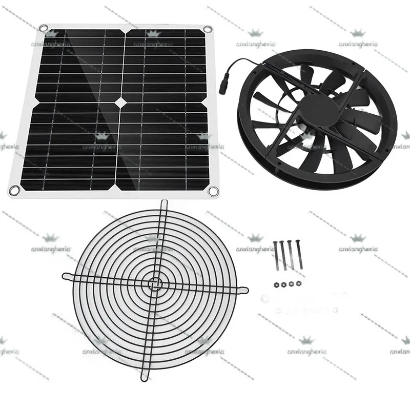 

100W high-end monocrystalline solar panel plus 10-inch round ventilation chassis fan, pet toilet house exhaust ventilation