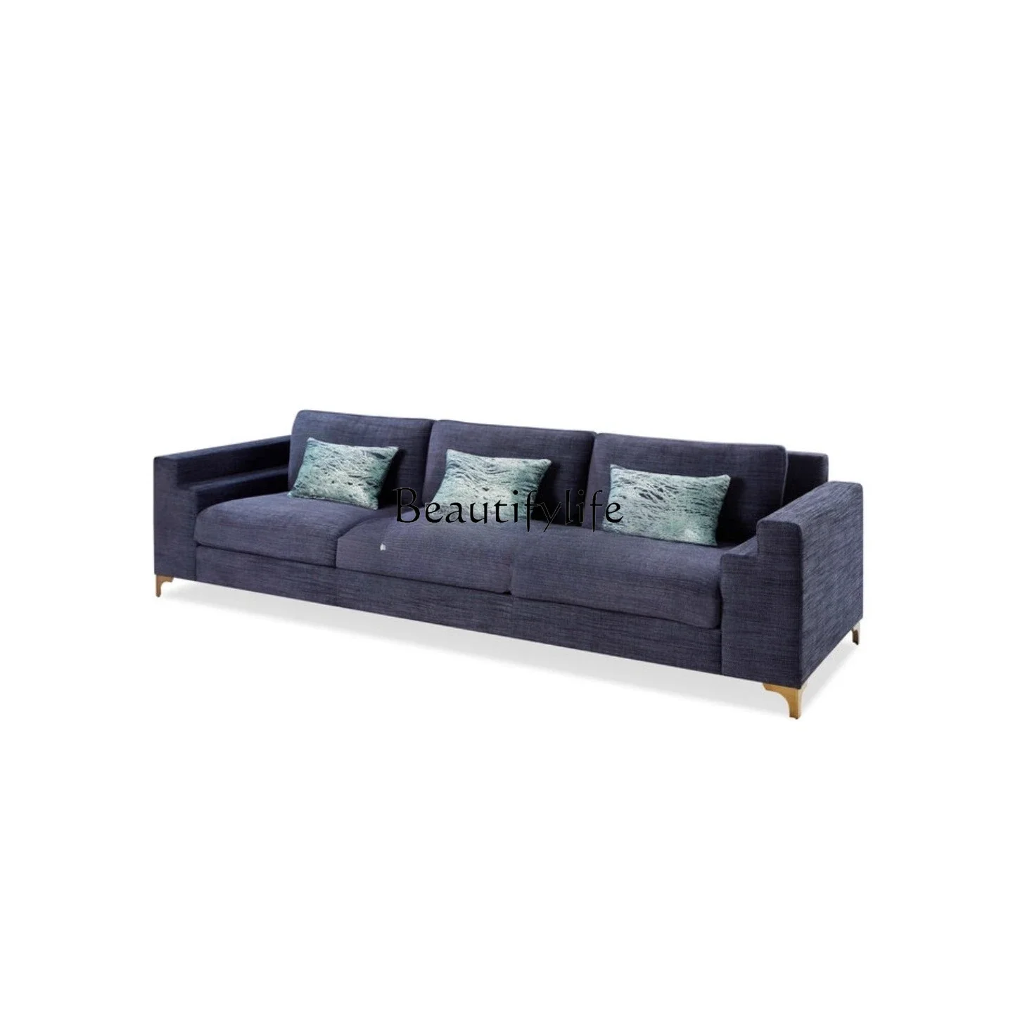 

0 Modern Minimalist Living Room Sofa High-End Sense One-Line Straight Row Model Room Clubhouse Fabric Sofa