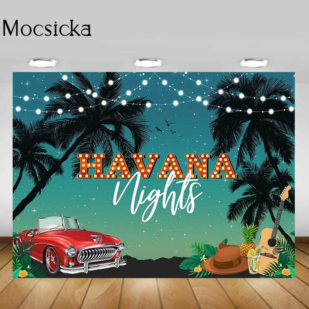 

Mocsicka Havana Nights Backdrop Palm Tree Tropical Hawaii Party Summer Nature Scenery Photography Backgrounds Studio Photo Shoot