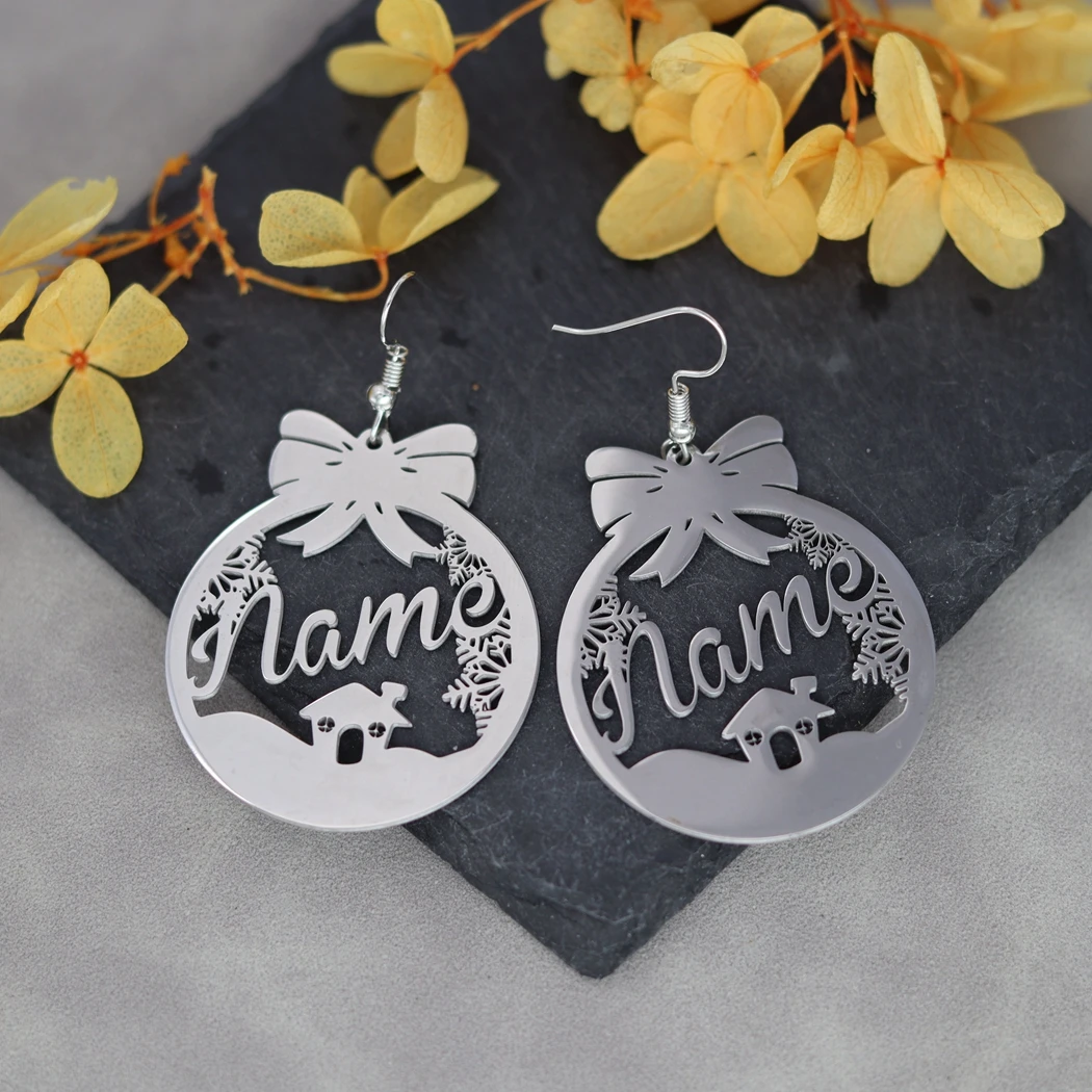 Custom Christmas Ball Name Earrings Christmas Gift Elegant Stainless Steel Personalized Letter Jewelry for Women