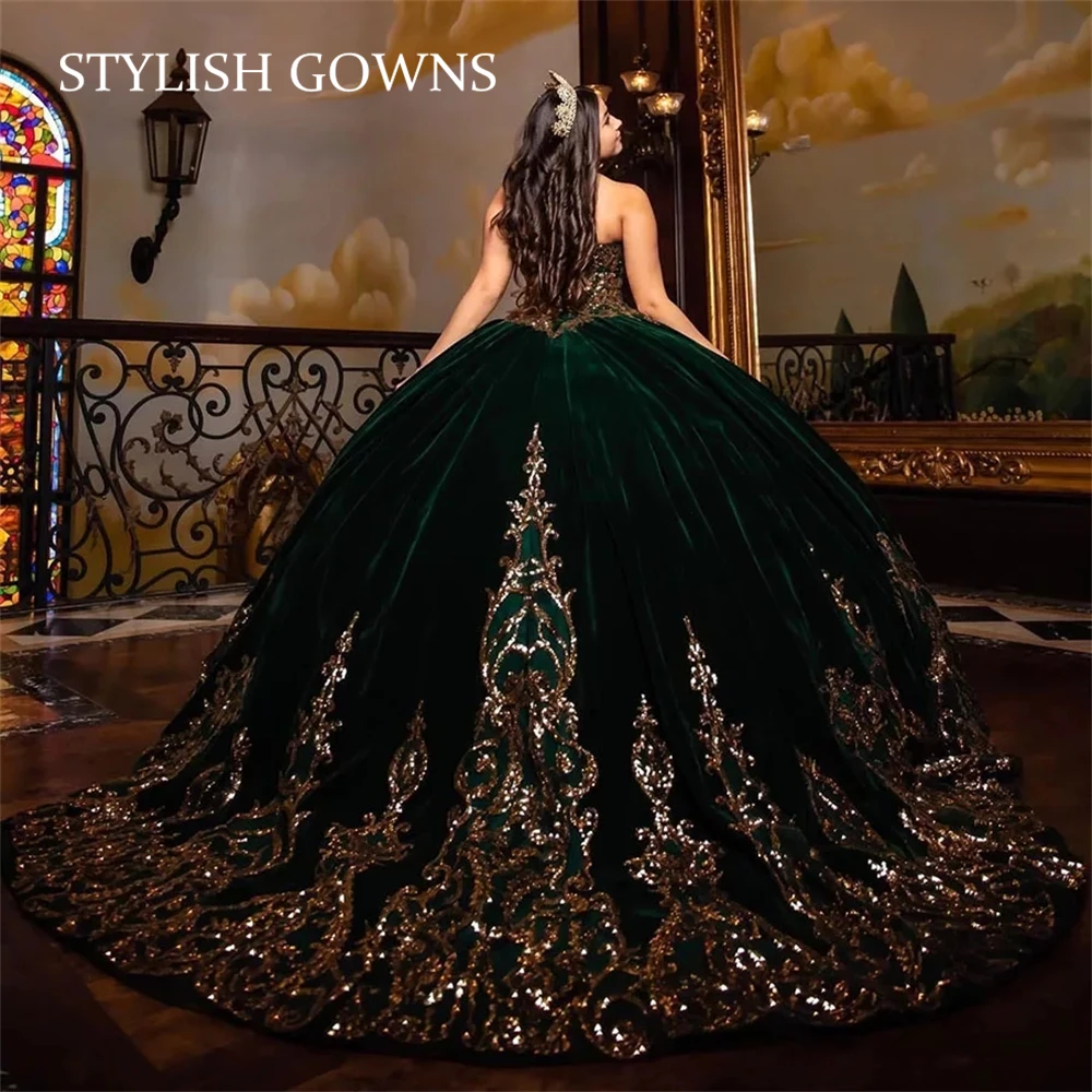 

Princess Dark Green Sweetheart Ball Gown Quinceanera Dresses Sequined Celebrity Party Gowns Beaded Graduation Vestido De 15 Anos